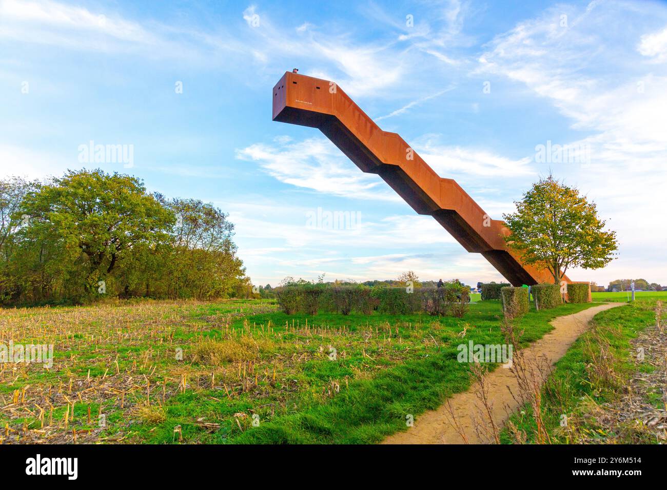 Belgio, Brabante fiammingo, Tielt-Winge, Vlooybergtoren, torre di osservazione a forma di scala, ingegnere Yves Willems Foto Stock