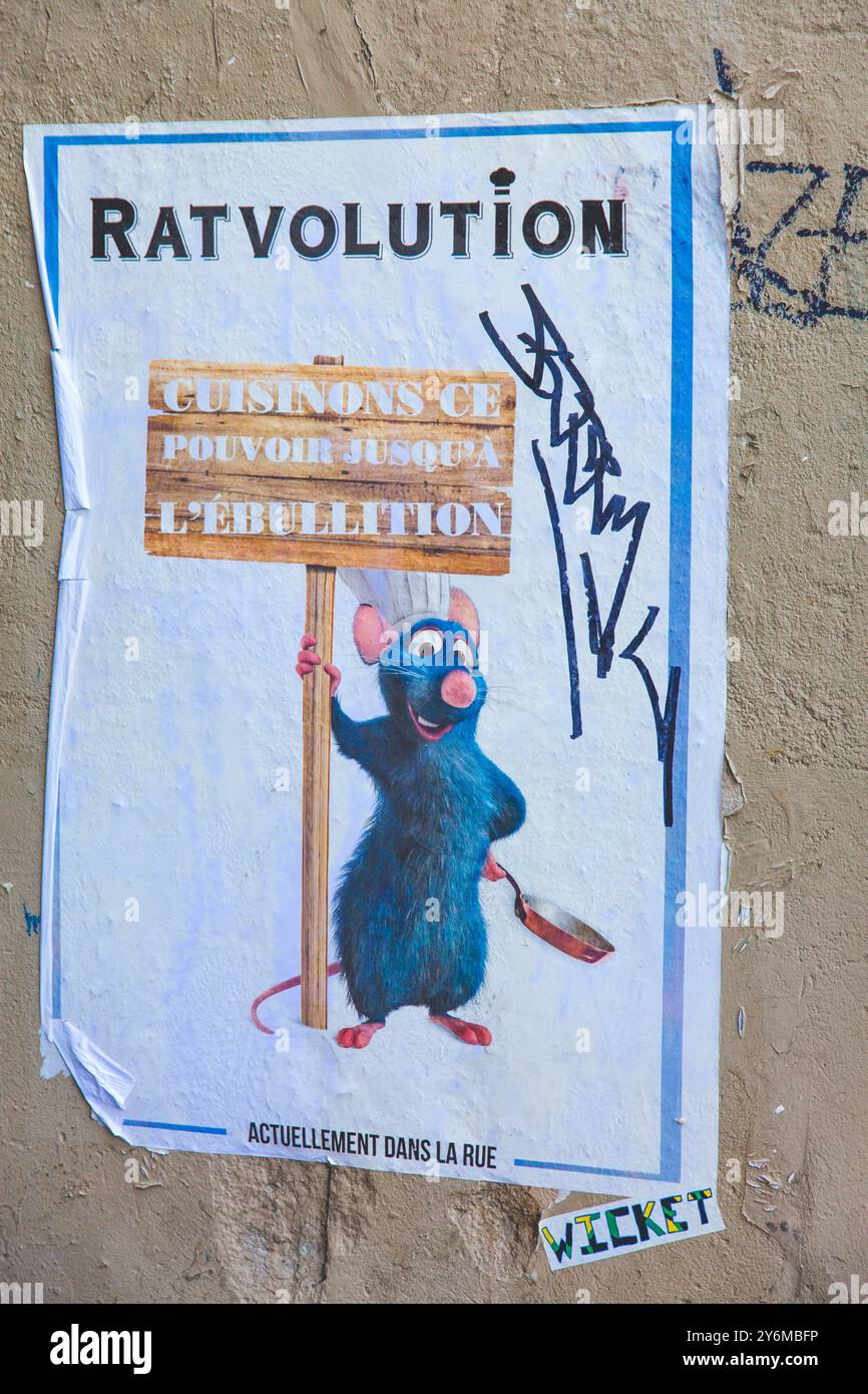 Francia, Parigi, poster sul tema dei topi a Parigi. Nello spirito della ratatouille il film. Foto Stock