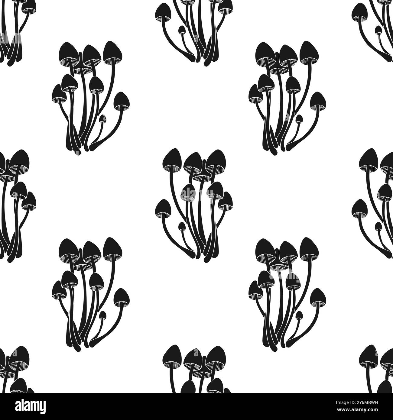 Motivo velenoso dello sgabello di funghi, silhouette di micelio su sfondo bianco. Illustrazione vettoriale Illustrazione Vettoriale