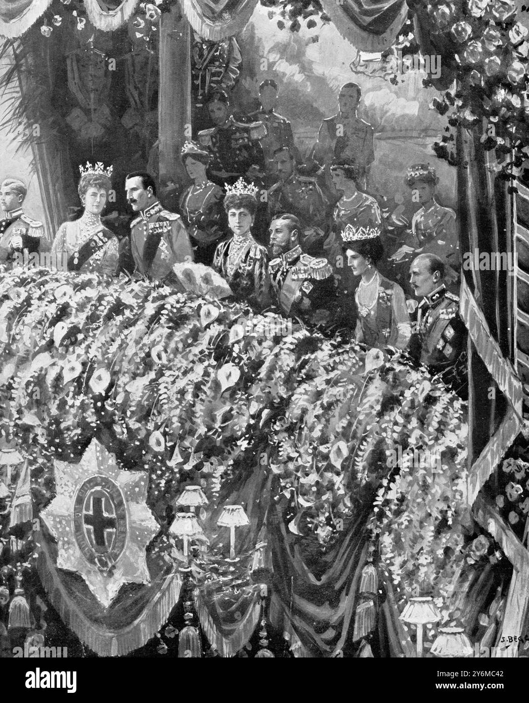 Una caratteristica familiare delle visite di stato: Il Gala all'Opera. Il Royal Box durante lo splendido spettacolo al Covert Garden in onore della visita danese: Re e regina di Danimarca con i loro ospiti, il re e la regina, e altri diritti. 16 maggio 1914 Foto Stock