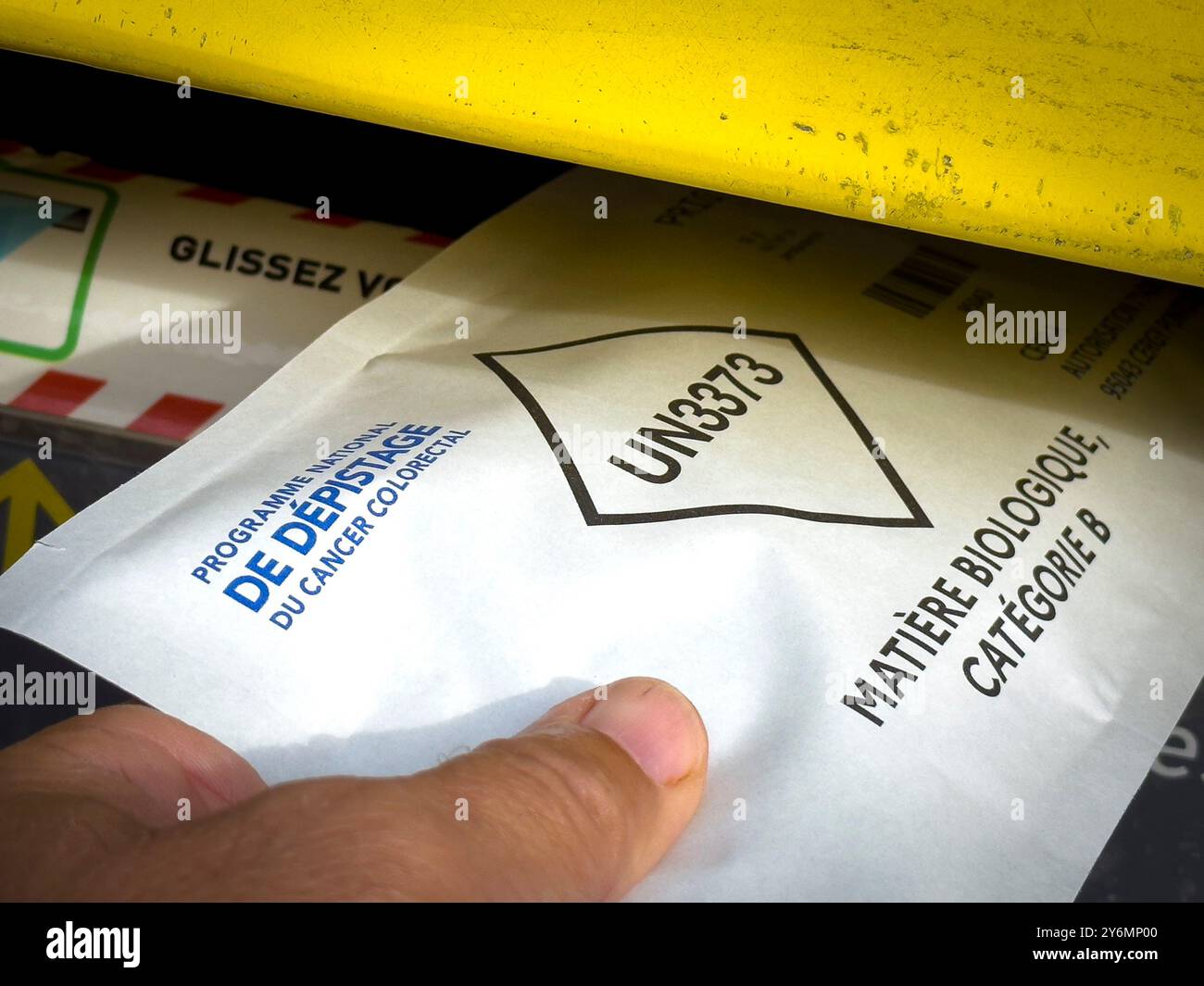 Campagna di screening del cancro colorettale. Foto Stock