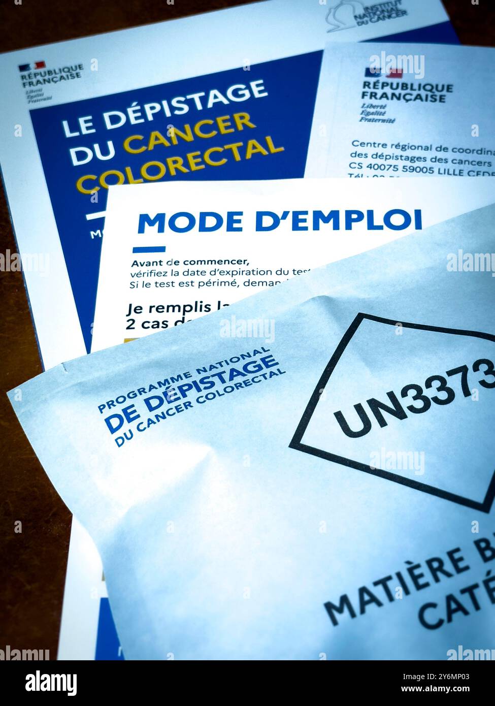 Campagna di screening del cancro colorettale. Foto Stock