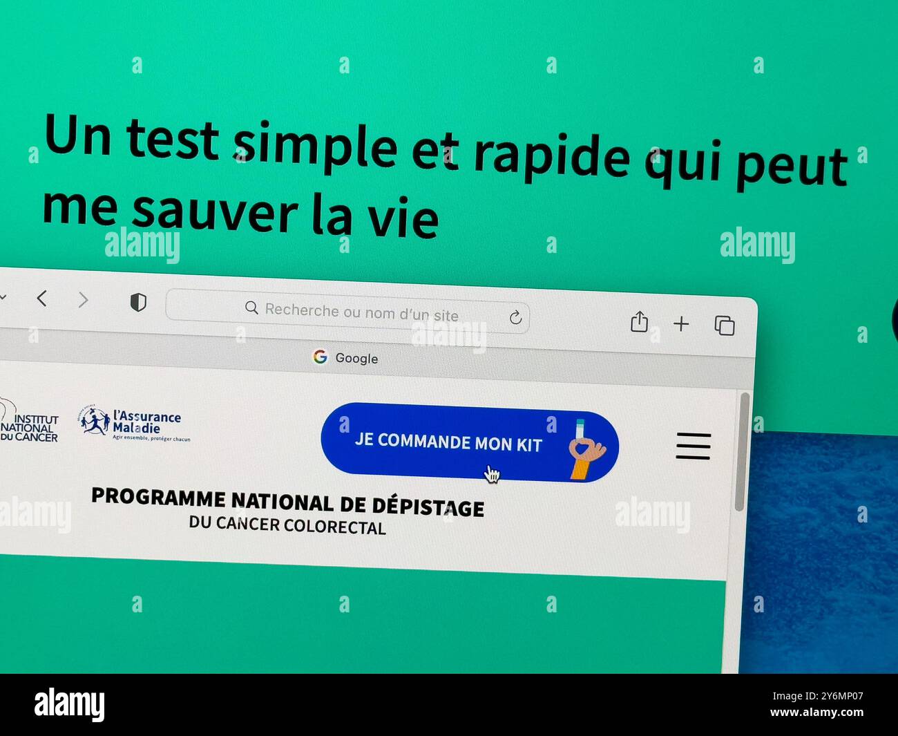 Campagna di screening del cancro colorettale. Foto Stock