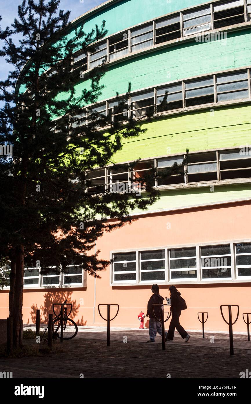 Francia, Nantes, 44, Rue Bias, dettaglio della facciata dell'ex garage Peugeot, dipinto dall'artista Krijn de Koning per il Voyage a Nantes 2022 'exten Foto Stock