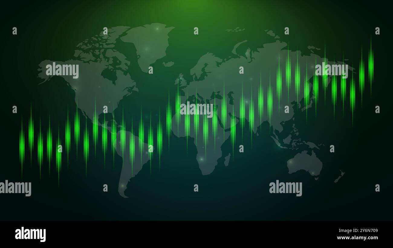Mercato azionario astratto, visualizzazione infografica. Grafico finanziario con grafici a linee di tendenza e candele. Rete futuristica o analisi aziendale Illustrazione Vettoriale