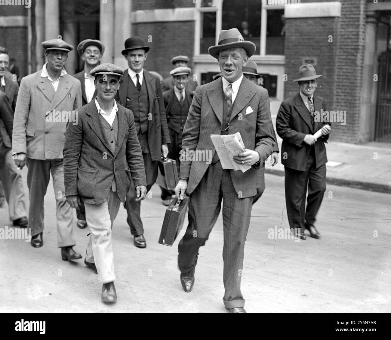 La disputa sugli autobus di minaccia, 1932. Sig. Ware (valigetta), uno dei delegati. 1932 Foto Stock