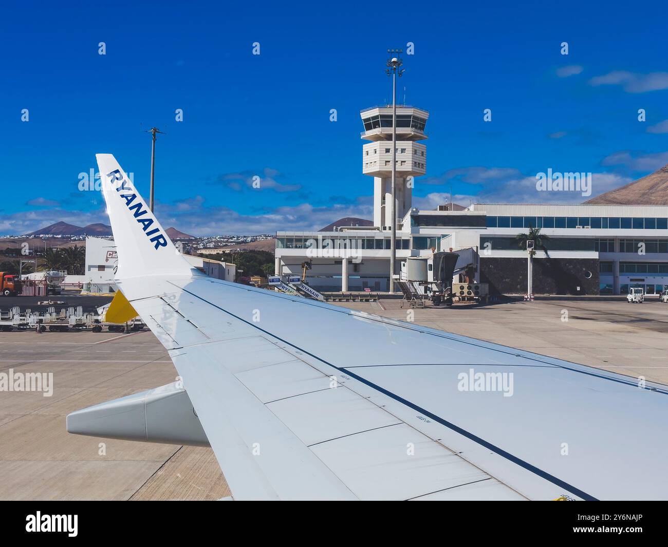 Spagna, Isole Canarie, Lanzarote, aereo Ryanair, all'aeroporto di Arrecife Foto Stock