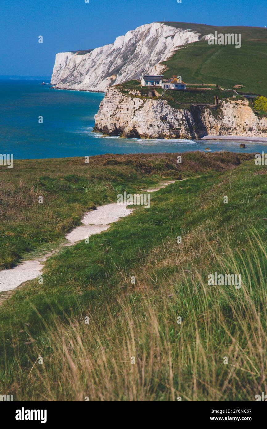 Regno Unito, Inghilterra, Isola di Wight. Acqua dolce. Baia di acqua dolce. Tennyson Downs Foto Stock