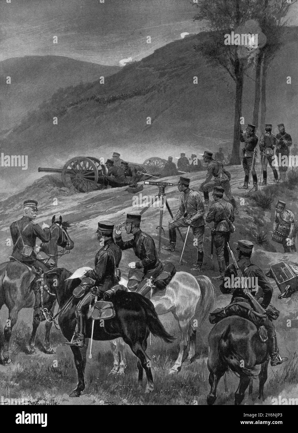 Contribuenti alla caduta di Port Arthur, l'artiglieria più leggera. Una batteria da campo giapponese in azione sulle aspre altezze che circondano Port Arthur gennaio 1905 ©2004 Topfoto Foto Stock