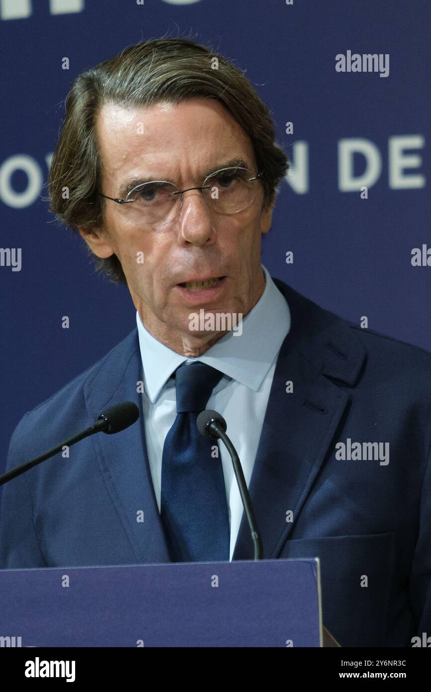 L'ex primo ministro Jose Maria Aznar durante il FAES Campus 2024 all'Hotel Petit Palace Savoy Alfonso XII il 26 2024 settembre a Madrid in Spagna Foto Stock