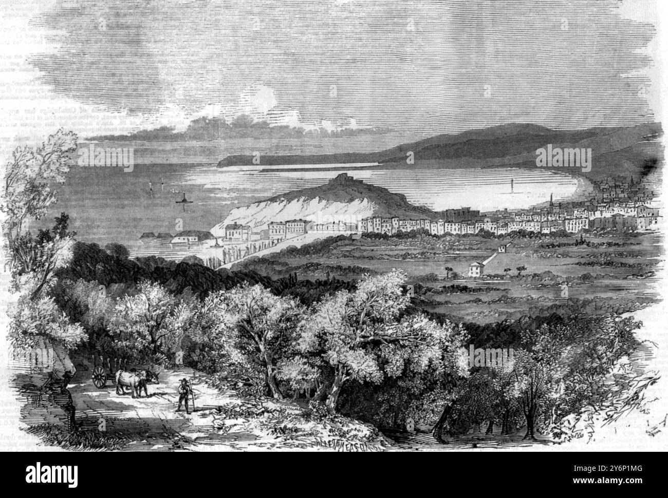 Bene, 1858. La città di Nizza, quando lo scrittore danese Hans Christian Andersen visitò. La seconda volta che HCA è venuto a Nizza, ha celebrato il Natale qui, nel 1869, e ha soggiornato alla Pension Suisse, per diversi mesi, leggendo ad alta voce i suoi racconti per gli ospiti dell'hotel. L'anno 2005 è il 200° anniversario della nascita di Hans Christian Andersen. A causa di questo ci sarà una celebrazione globale per ricordare e onorare l'autore danese. Foto Stock