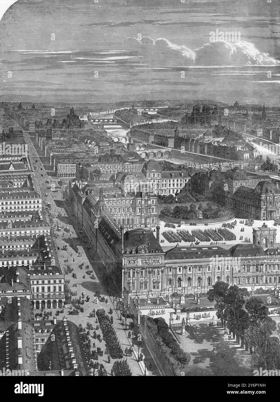 Parigi, vista panoramica. Parigi, quando lo scrittore danese Hans Christian Andersen visitò la città. Parigi era molto amata da HCA, visitò la città 10 volte in tutto e incontrò molte persone importanti all'interno dei circoli letterari. Tra questi c'era il poeta Heinrich Heine, che fu una grande ispirazione per HCA. Nel 1863 HCA ottenne il pass gratuito al Theatre Francais e all'Opera Comique. Fu Parigi, che diede l'ispirazione per il racconto Dryaden, (la Nymph di legno). L'anno 2005 è il 200° anniversario della nascita di Hans Christian Andersen. A causa di questo ci sarà un glo Foto Stock