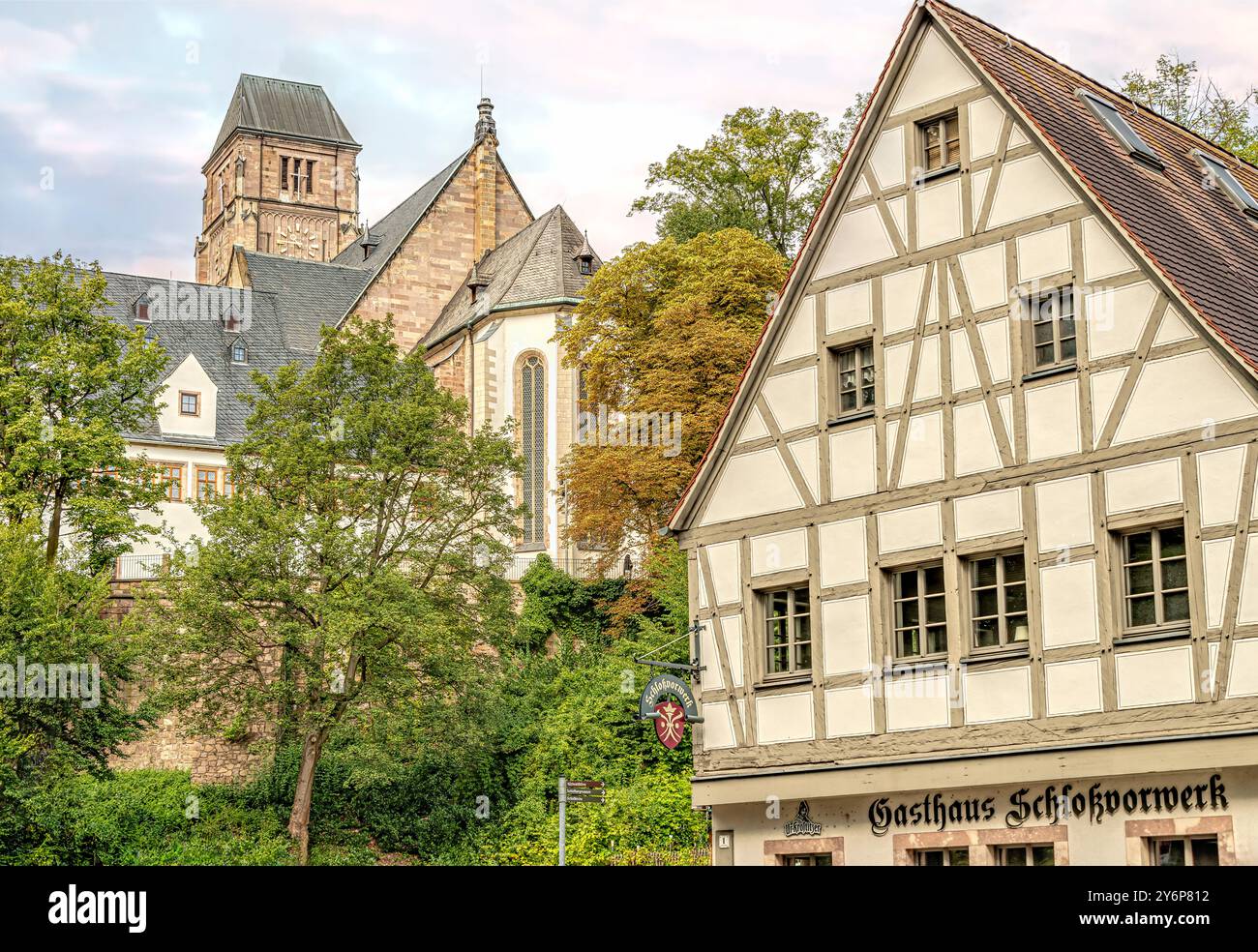 Case a graticcio sul Schloßberg, distretto di Schloßchemnitz, Chemnitz, Sassonia, Germania Foto Stock