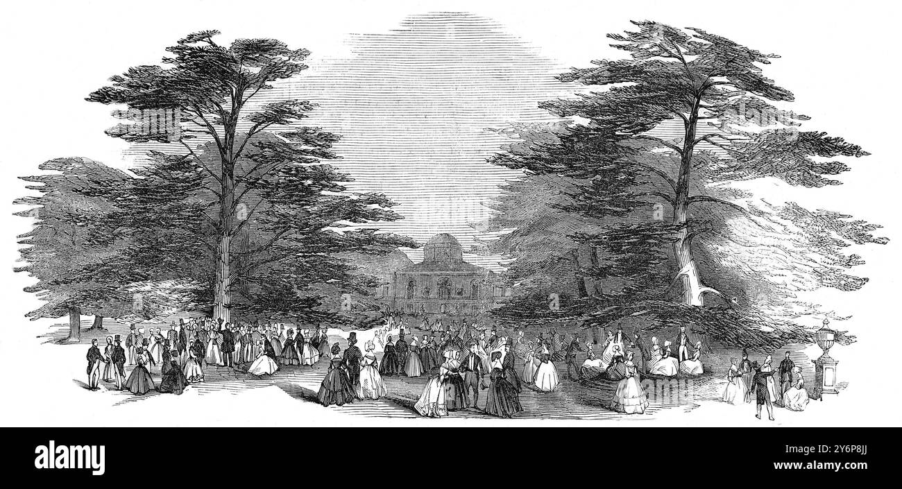 Visita ufficiale di Stato dello zar Nicola i di Russia in Gran Bretagna, 1844. Grand Cedar Avenue - la corte Sylvan dell'imperatore - a Chiswick House, casa del duca di Devonshire, giugno 1844 Foto Stock