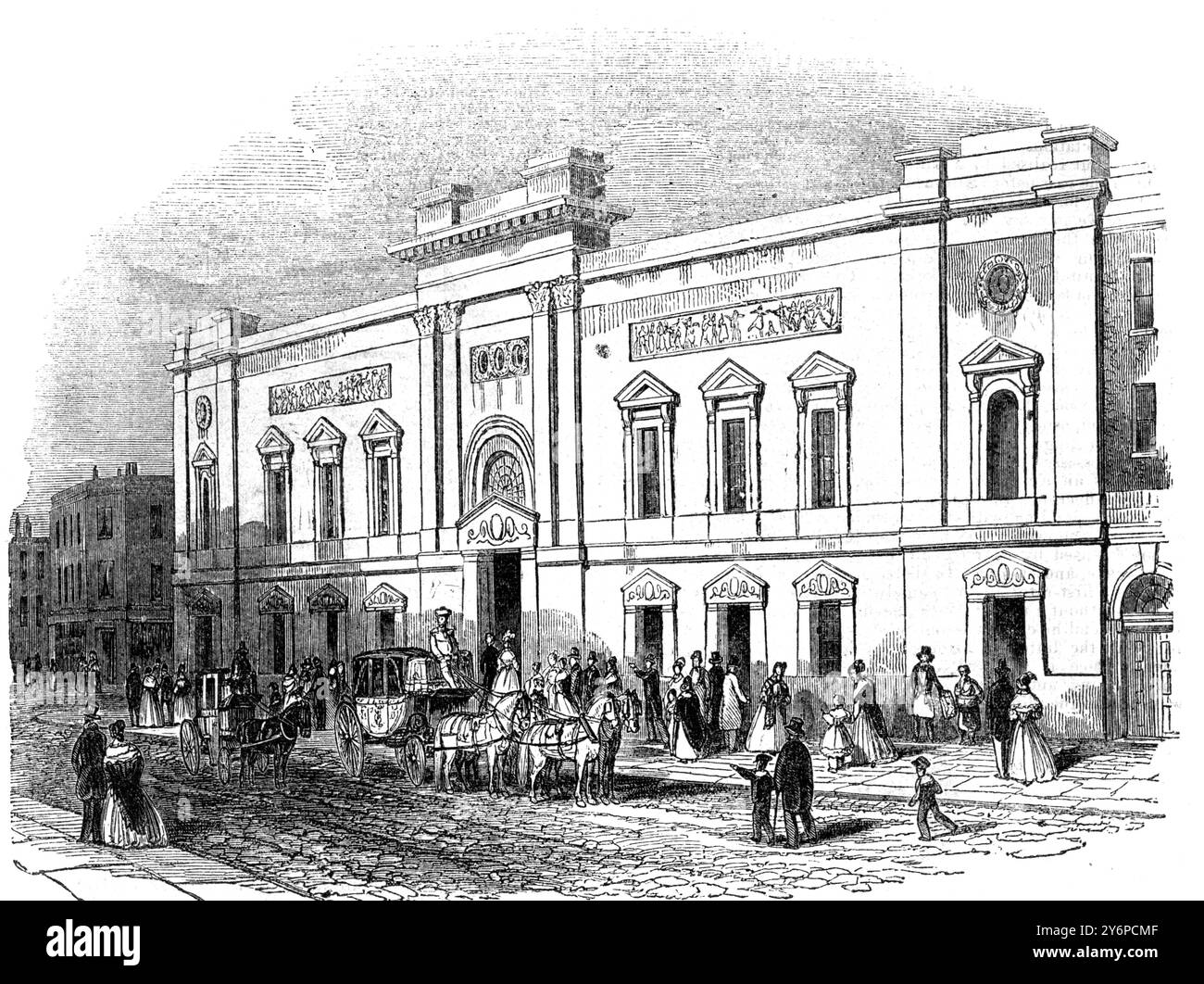 Esterno dell'Astley's Amphitheatre , Londra , Inghilterra . Ristrutturato e modificato di recente. Aprile 1843 Foto Stock