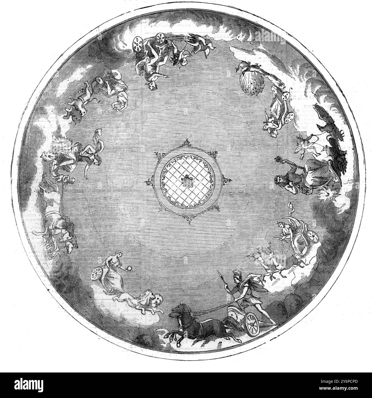 Soffitto all' Astley's Theatre , Londra , Inghilterra dopo le modifiche e i miglioramenti apportati . Il nuovo soffitto con una suggestiva serie di dipinti , raffiguranti gli dei e le dee della mitologia pagana . 20 novembre 1858 Foto Stock