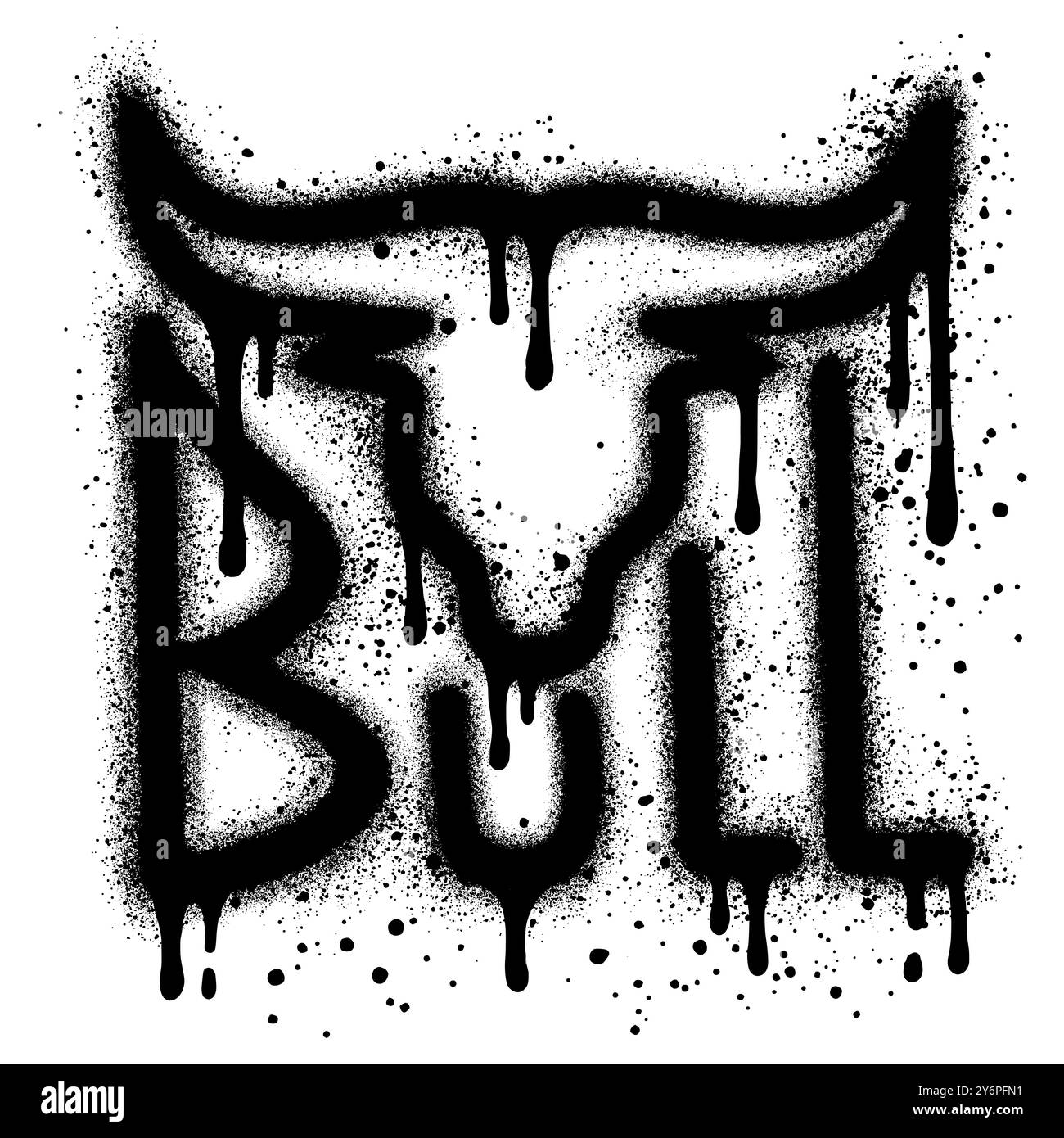 Graffiti Bull con vernice spray nera. illustrazione vettoriale. Illustrazione Vettoriale