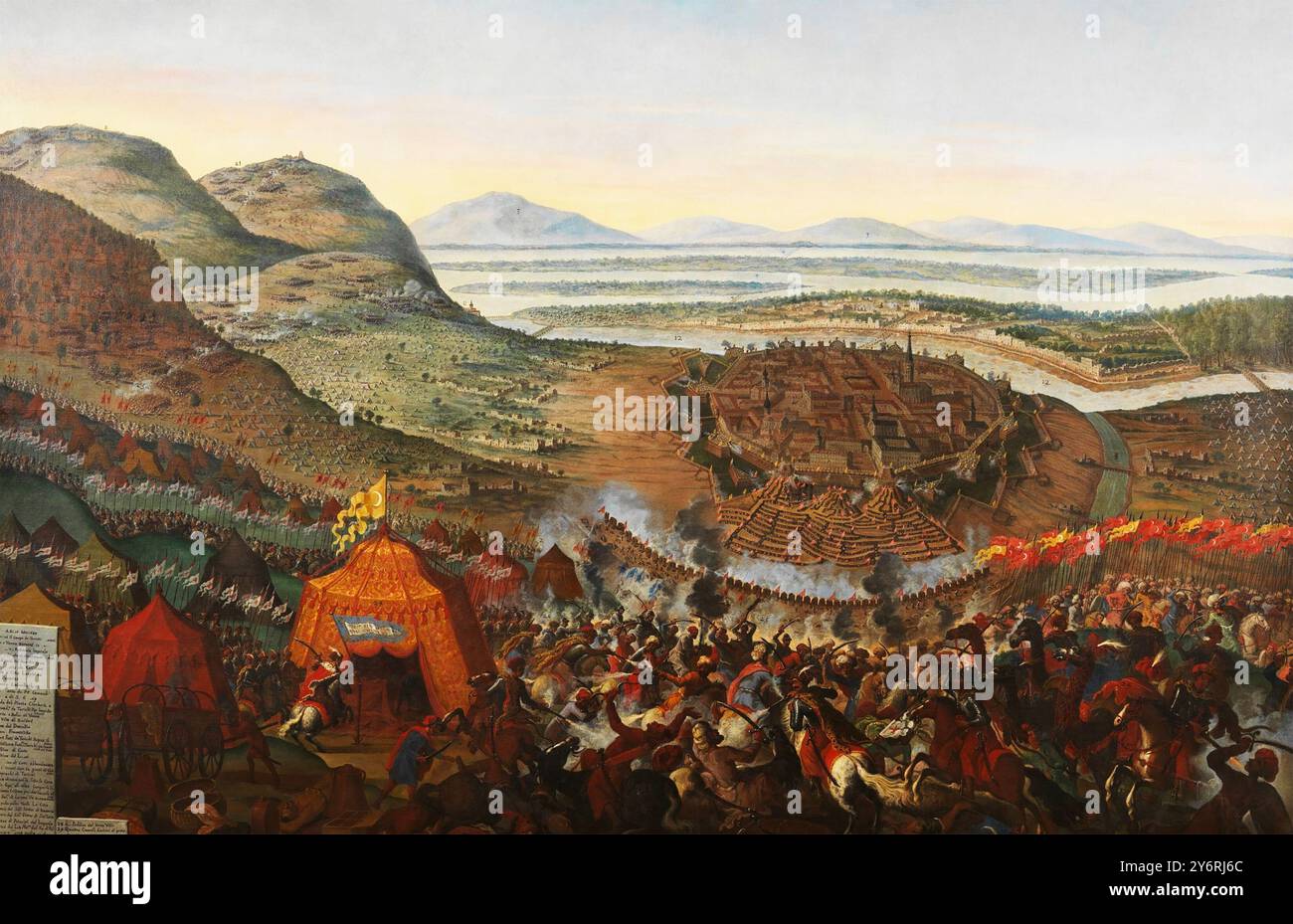 BATTAGLIA DI VIENNA SETTEMBRE 1683. L'esercito ottomano a destra è costretto indietro da polacchi e tedeschi in un dipinto di Frans Geffels Foto Stock