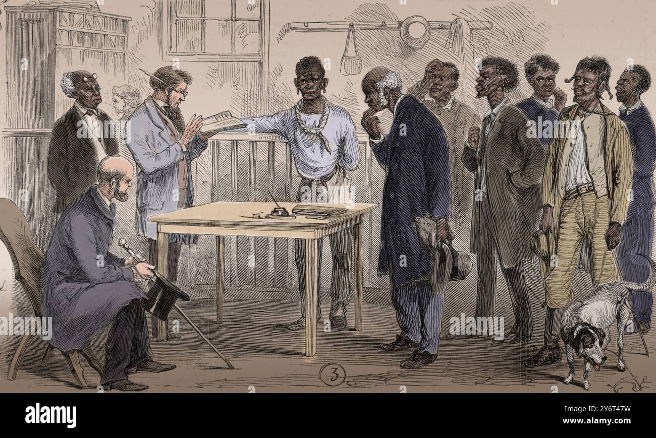 Schiavi liberati che si registrano per votare, Georgia, 1867 Foto Stock