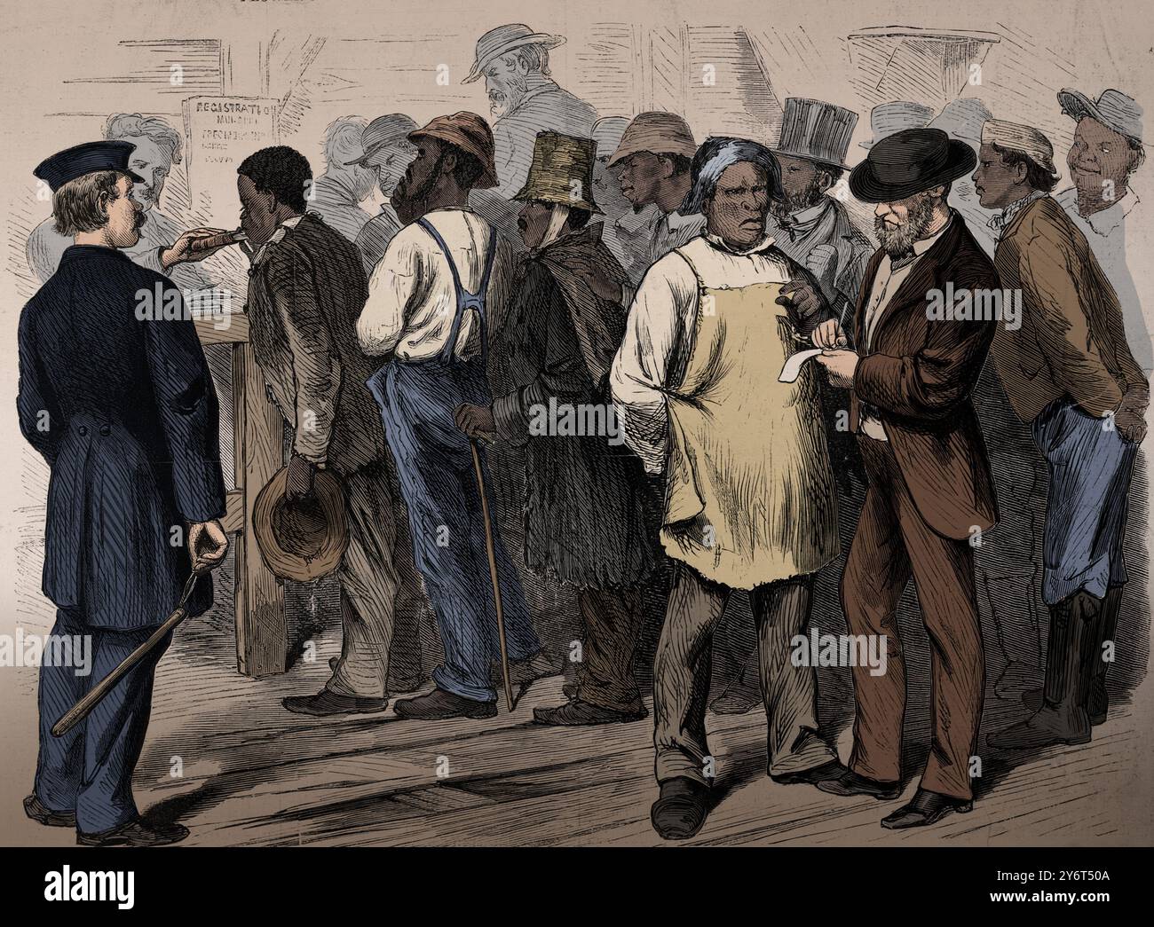 Schiavi liberati che si registrano per votare, Virginia, 1870 anni Foto Stock