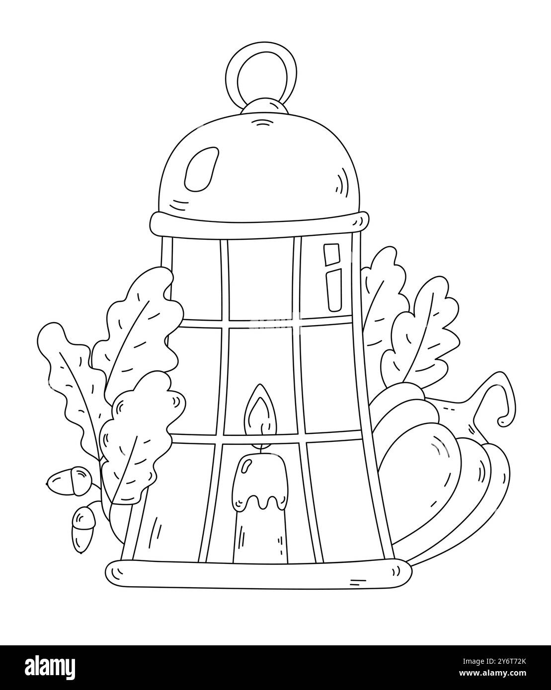 Pagine da colorare illustrazione di Una Lanterna delle feste con Una candela bruciata in stile cartone animato Illustrazione Vettoriale