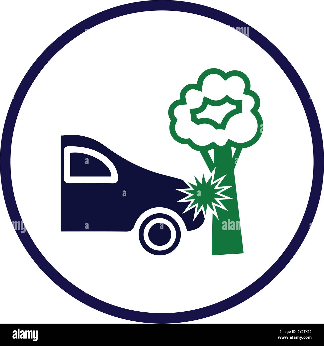 albero, auto, incidente, caduta di alberi, albero caduto sull'icona del cofano della macchina Illustrazione Vettoriale