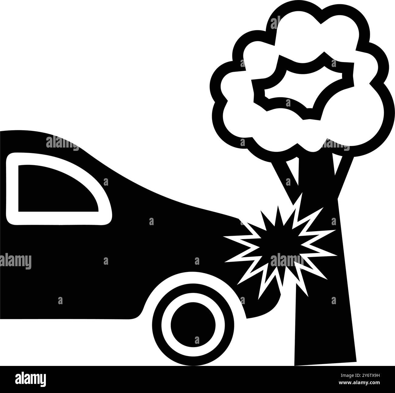 albero, auto, incidente, caduta di alberi, albero caduto sull'icona del cofano della macchina Illustrazione Vettoriale