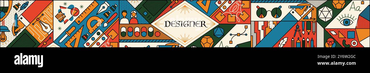Banner Web Artdeco Design Outline Illustrazione Vettoriale