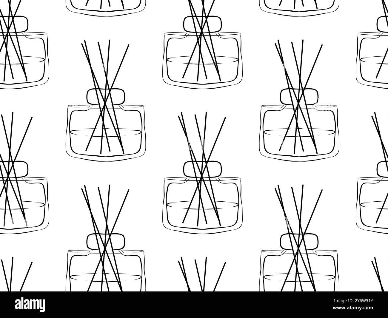 Aromaterapia senza cuciture. Diffusore di aromi, olio essenziale per la casa. Contorno vettoriale, illustrazione grafica lineare. Vaso in vetro di colore diverso con W Illustrazione Vettoriale