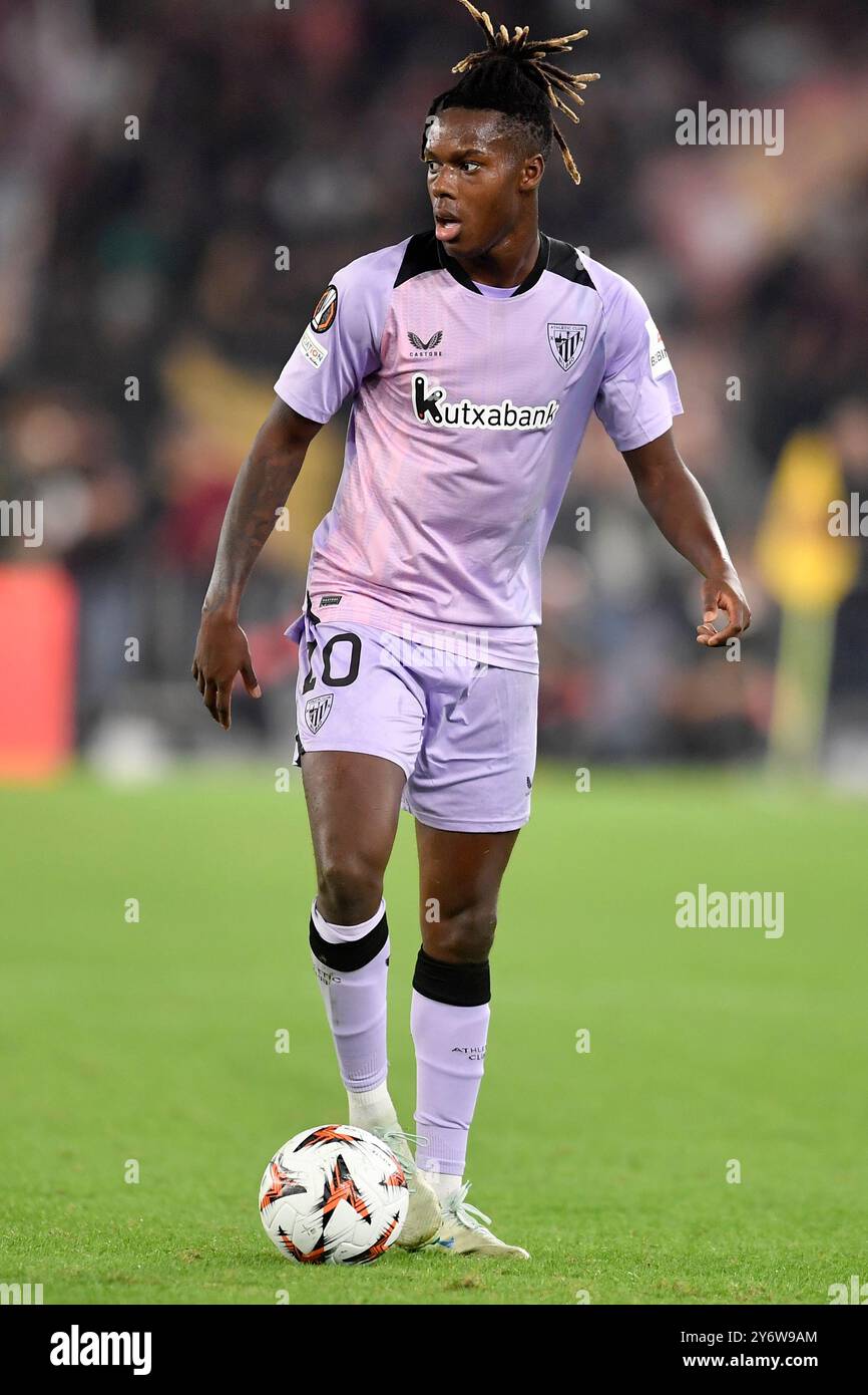 Roma, Italia. 26 settembre 2024. Nico Williams dell'Athletic Club Bilbao durante la partita di calcio Europa League tra AS Roma e Athletic Club Bilbao allo stadio Olimpico di Roma (Italia), 26 settembre 2024. Crediti: Insidefoto di andrea staccioli/Alamy Live News Foto Stock