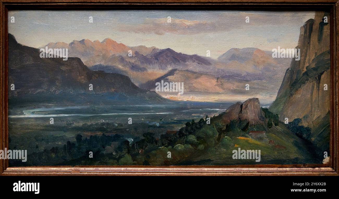 Paesaggio panoramico dei dintorni nei pressi di Grenoble, Vers 1834, Théodore Rousseau (Parigi, 1812 - Barbizon, 1867) Foto Stock