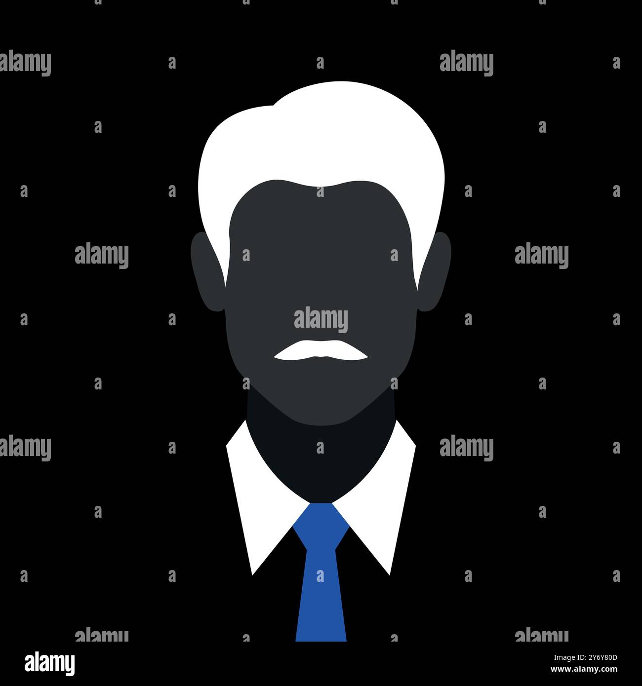 Uomo astratto senza volto con baffi e cravatta blu. Emblema Avatar con silhouette maschile scura. Illustrazione vettoriale Illustrazione Vettoriale