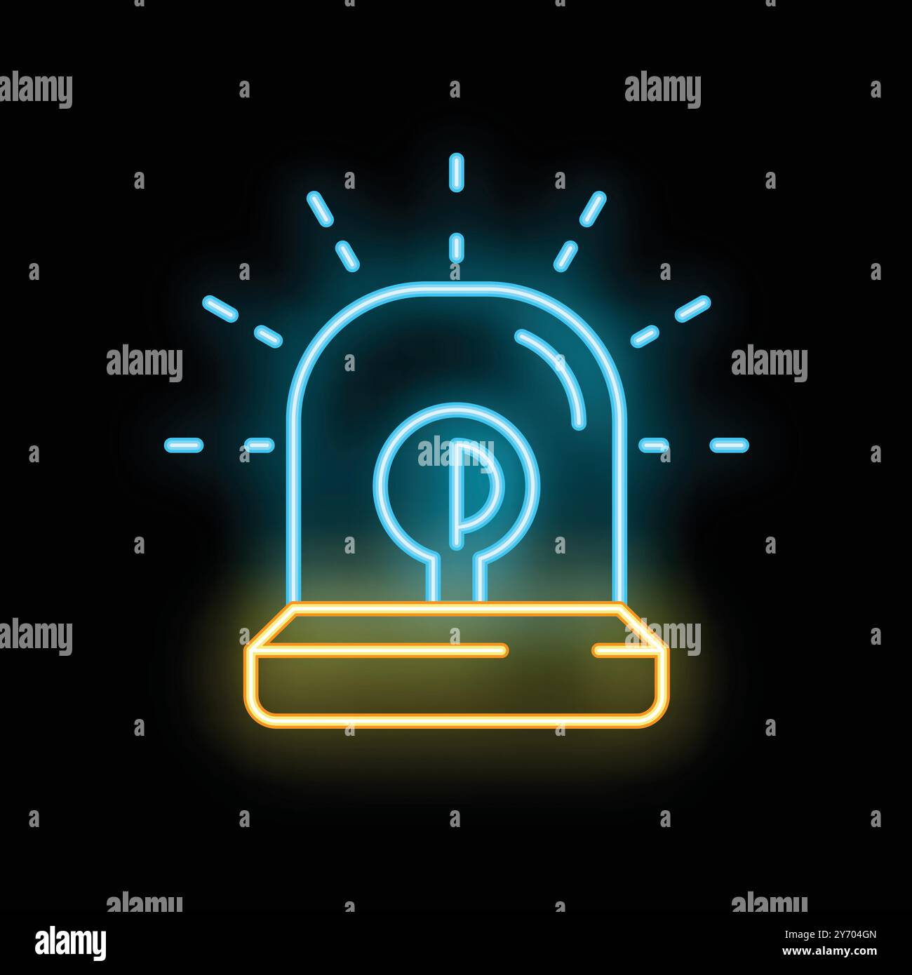 Icona al neon brillante del sistema dei sensori di parcheggio per la tecnologia dei veicoli autonomi Illustrazione Vettoriale