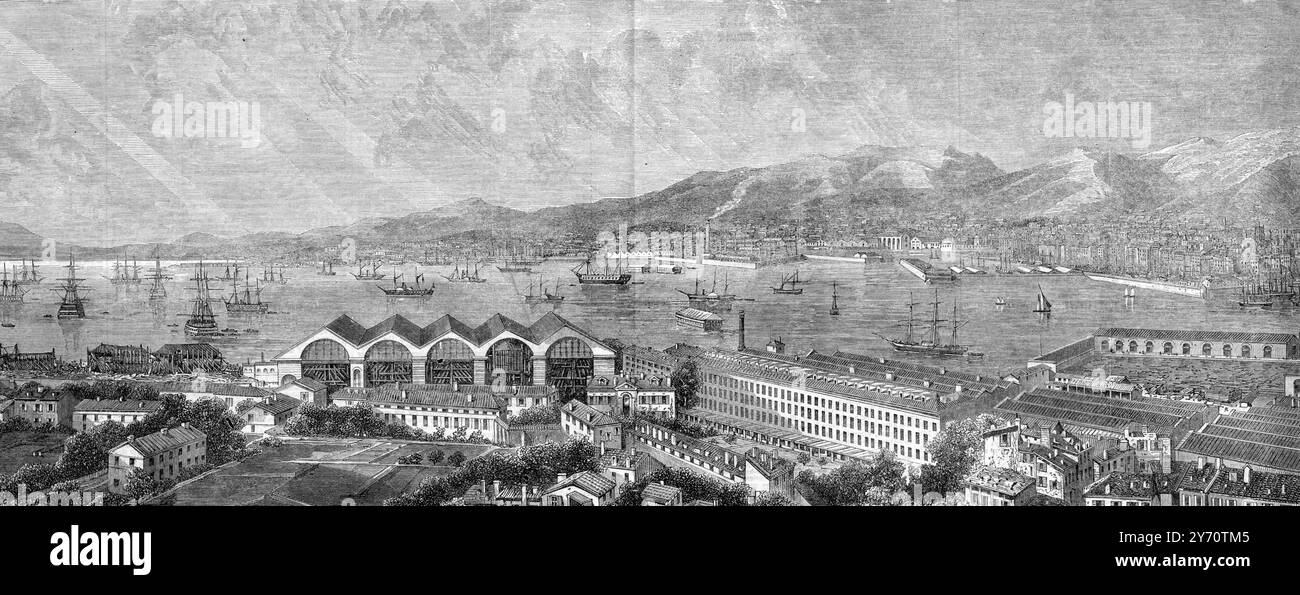Vista panoramica sul porto di Tolone , Francia . 3 ottobre 1863 Foto Stock