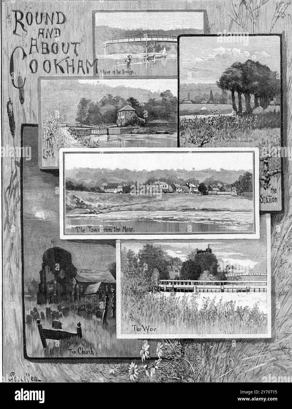 Intorno a Cookham, Berkshire, Un tratto del Bridge the lock vicino alla stazione The Town from the Moor the Weir la chiesa 1896 Foto Stock