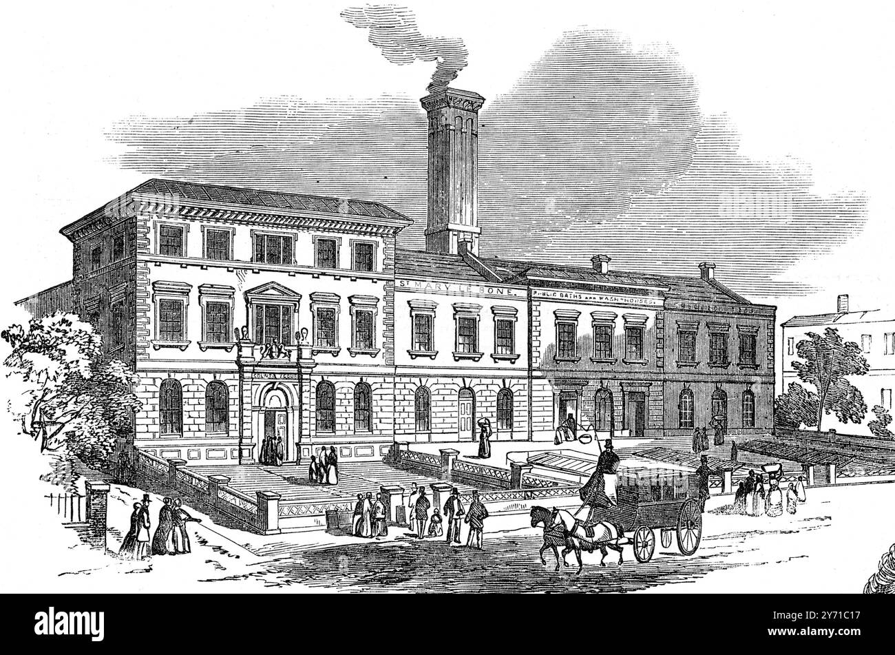 The St Marylebone Baths and Wash House , Londra , Inghilterra . 12 gennaio 1850 Foto Stock