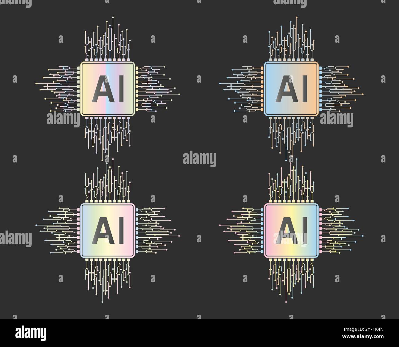 Processore a chip elettronico icone di intelligenza artificiale ai, tecnologia ai, illustrazione vettoriale Illustrazione Vettoriale