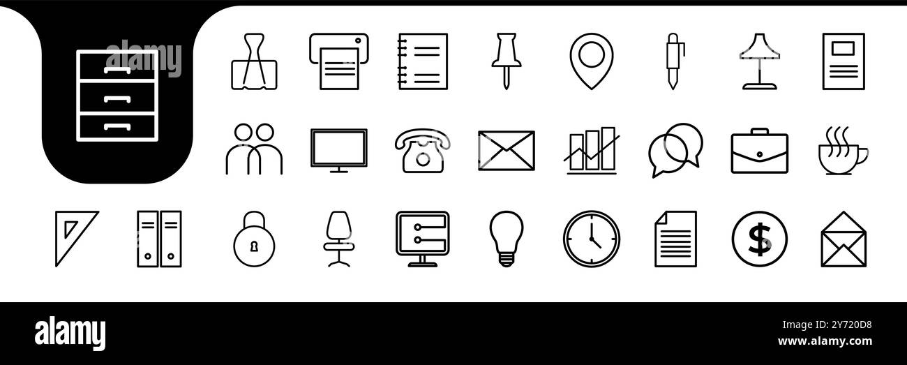 l'icona delle apparecchiature per ufficio indica il vettore di progettazione della raccolta minima Illustrazione Vettoriale