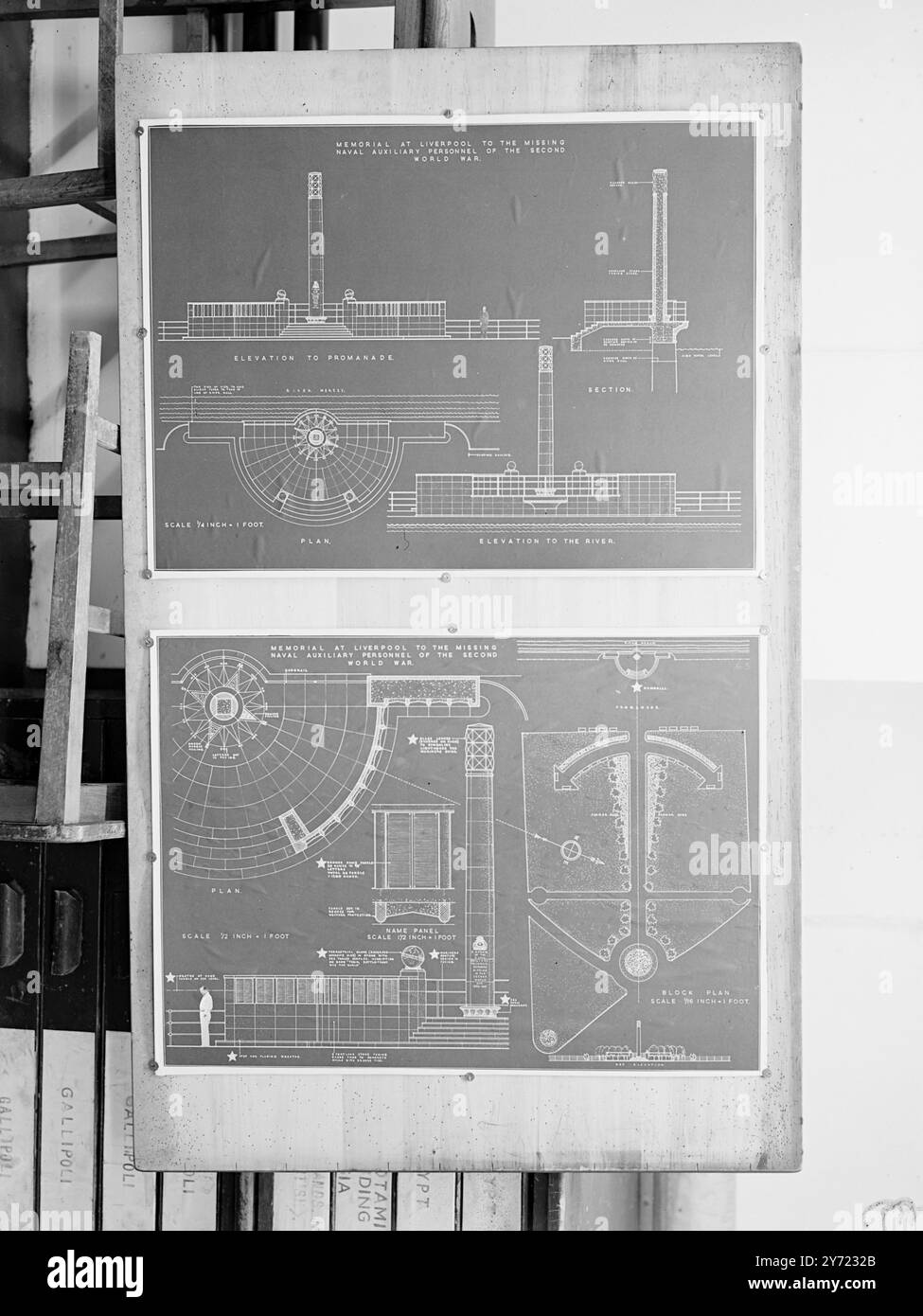 Design vincente per il Liverpool Memorial. Il progetto vincente per il proposto Memorial per Liverpool - qui mostrato è stato eseguito da Stanley H.. Smith, A.R.I.B.A. di Winchmore Hill, e Charles Blythin, F.R.I.B.A. di Northumberland Avenue, Londra. 23 febbraio 1948 Foto Stock