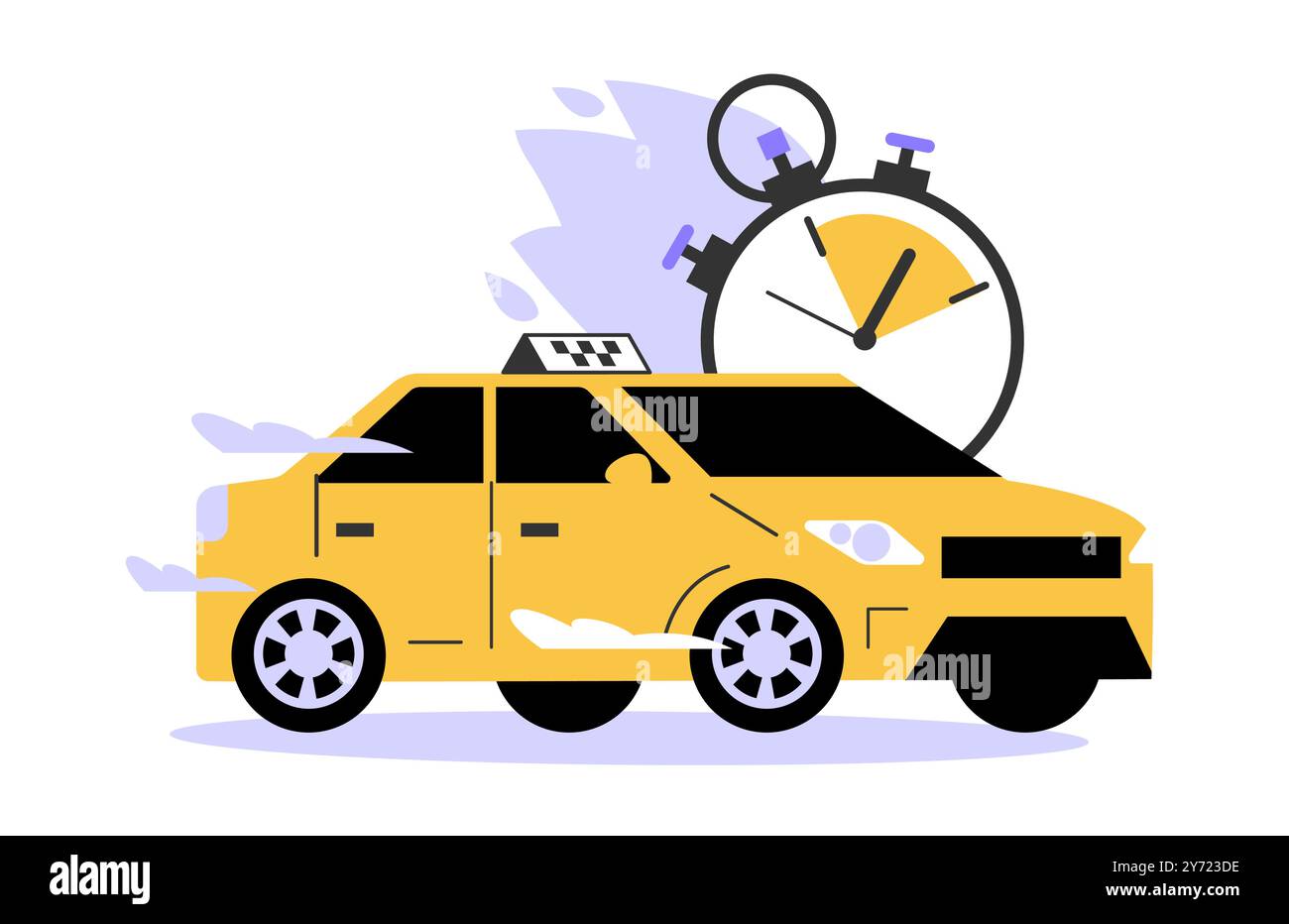 Servizio taxi. Ordine di taxi online nell'applicazione mobile. Taxi giallo. Trasporto pubblico espresso in città. Illustrazione vettoriale piatta Illustrazione Vettoriale
