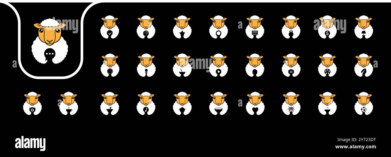 animali animali pecore carini disegni vettoriali iconici Illustrazione Vettoriale