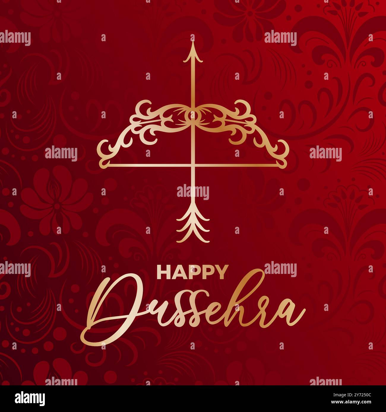 Unisciti alla celebrazione di Dussehra con questo splendido design che mostra motivi tradizionali e saluti sinceri. Illustrazione Vettoriale