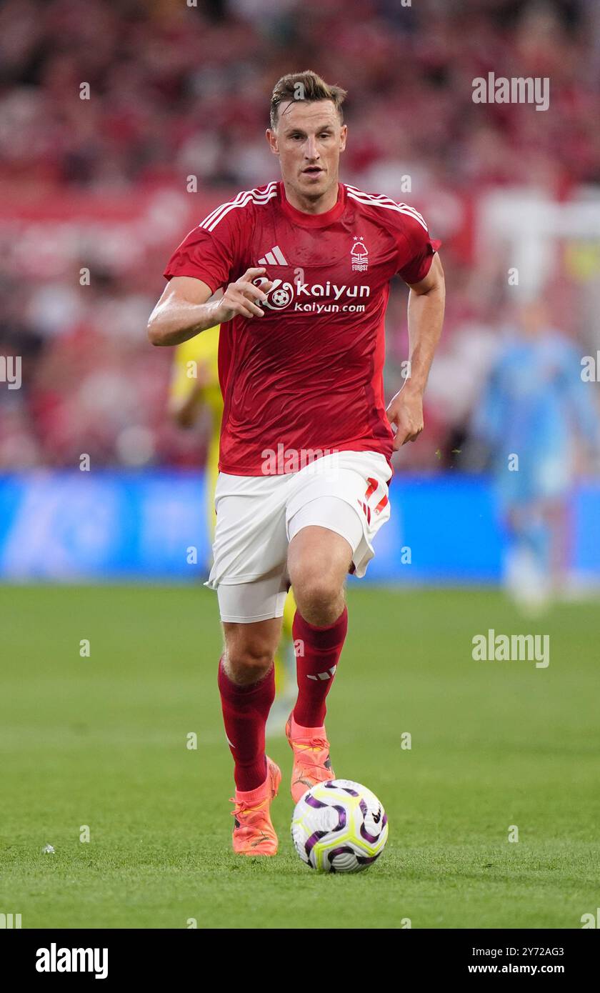 Foto del file datata 02-08-2024 di Nottingham Forest Chris Wood. Nuno Espirito Santo dice di fidarsi del "fantastico attaccante" Chris Wood per mantenere la forma impressionante che ha mostrato in questa stagione. Data di pubblicazione: Venerdì 27 settembre 2024. Foto Stock