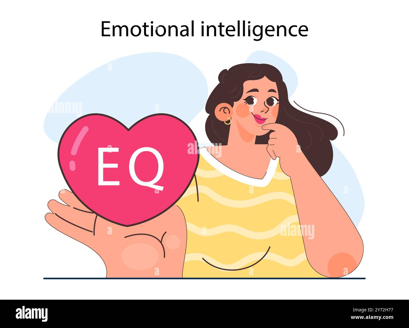 Intelligenza emotiva. Equilibrio emozionale e capacità di controllo. Sviluppo EQ. Carattere femminile con profonda comprensione delle emozioni e dell'empatia. Illustrazione vettoriale piatta Illustrazione Vettoriale