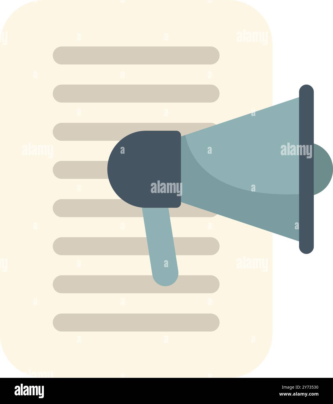 Il megafono sta facendo un annuncio importante su un documento con linee guida scritte Illustrazione Vettoriale