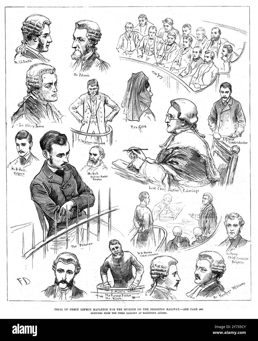 Il processo a Percy Lefroy Mapleton per l'omicidio sulla ferrovia di Brighton. 1881 Foto Stock