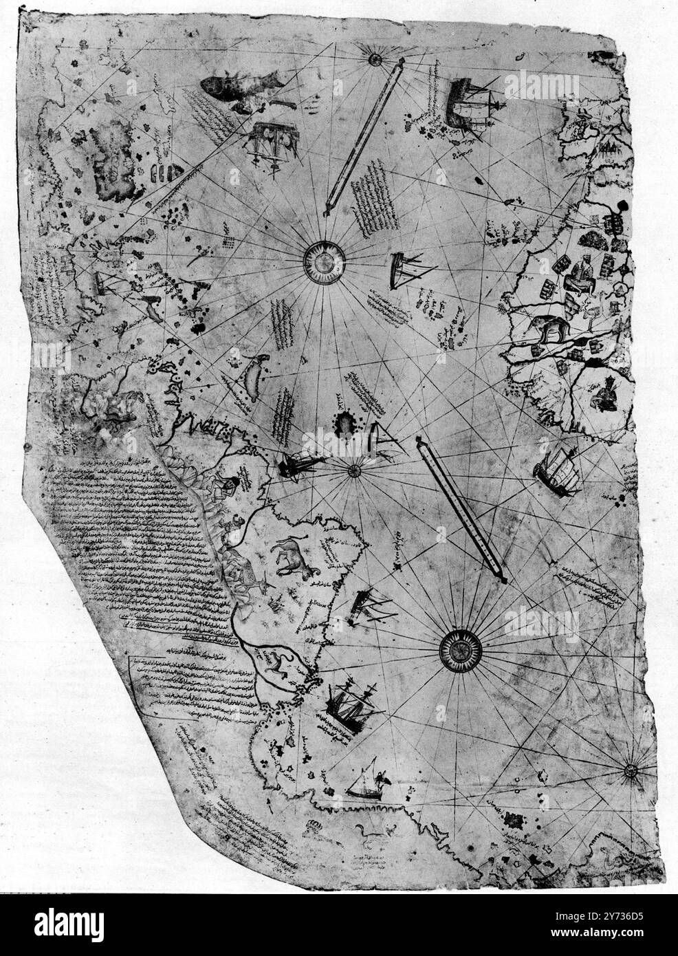 Il nuovo mondo si è rivelato all'Islam nel 1513. La mappa dell'Atlantico, opera dell'ammiraglio Piri Reis, il celebre cartografo turco. La mappa è stata recentemente oggetto di polemiche e ora è stata disegnata circa dieci anni dopo la scoperta di Colombo. Foto Stock