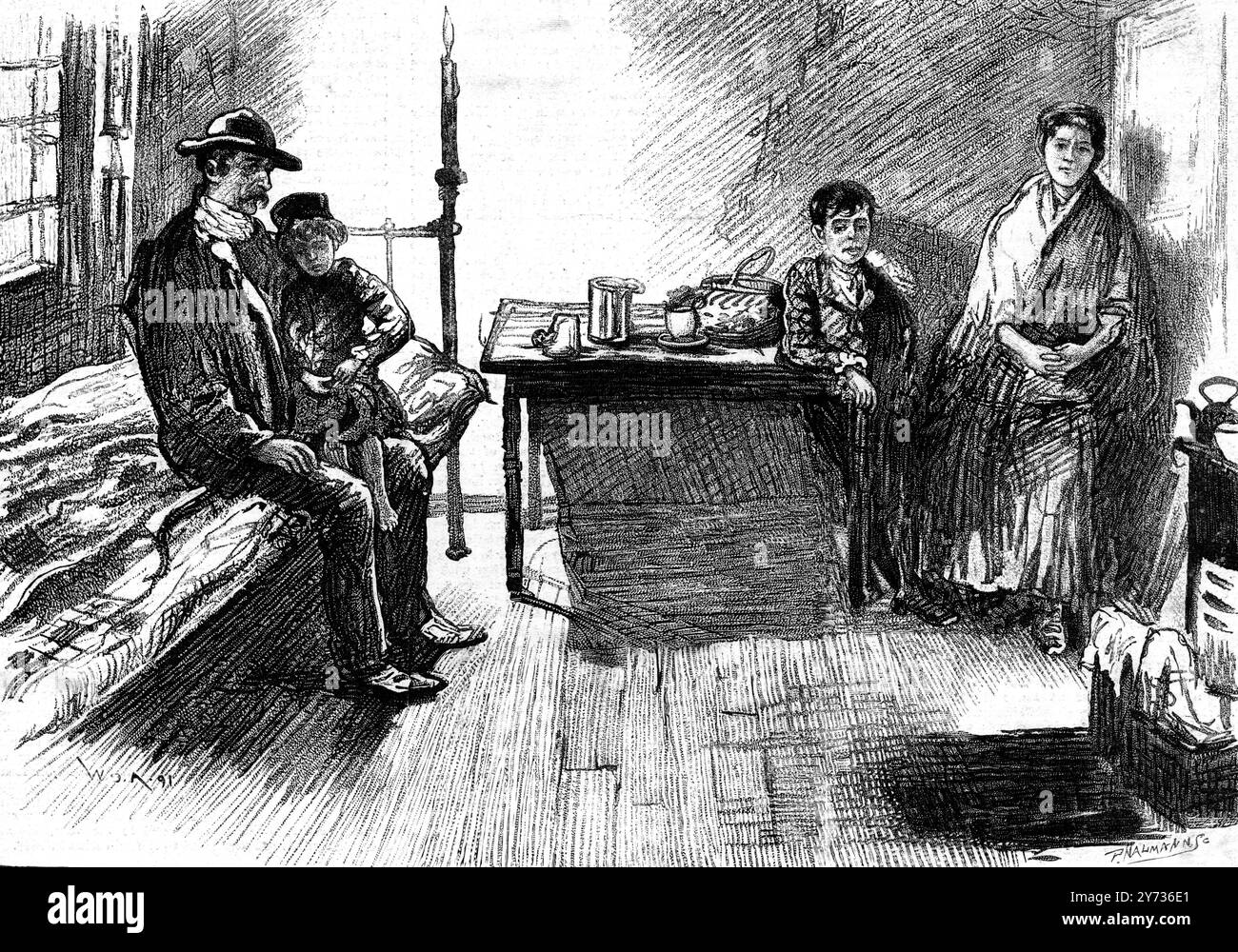 La sofferenza nell'East-End di Londra. Una famiglia del Lancashire. 1891 Foto Stock