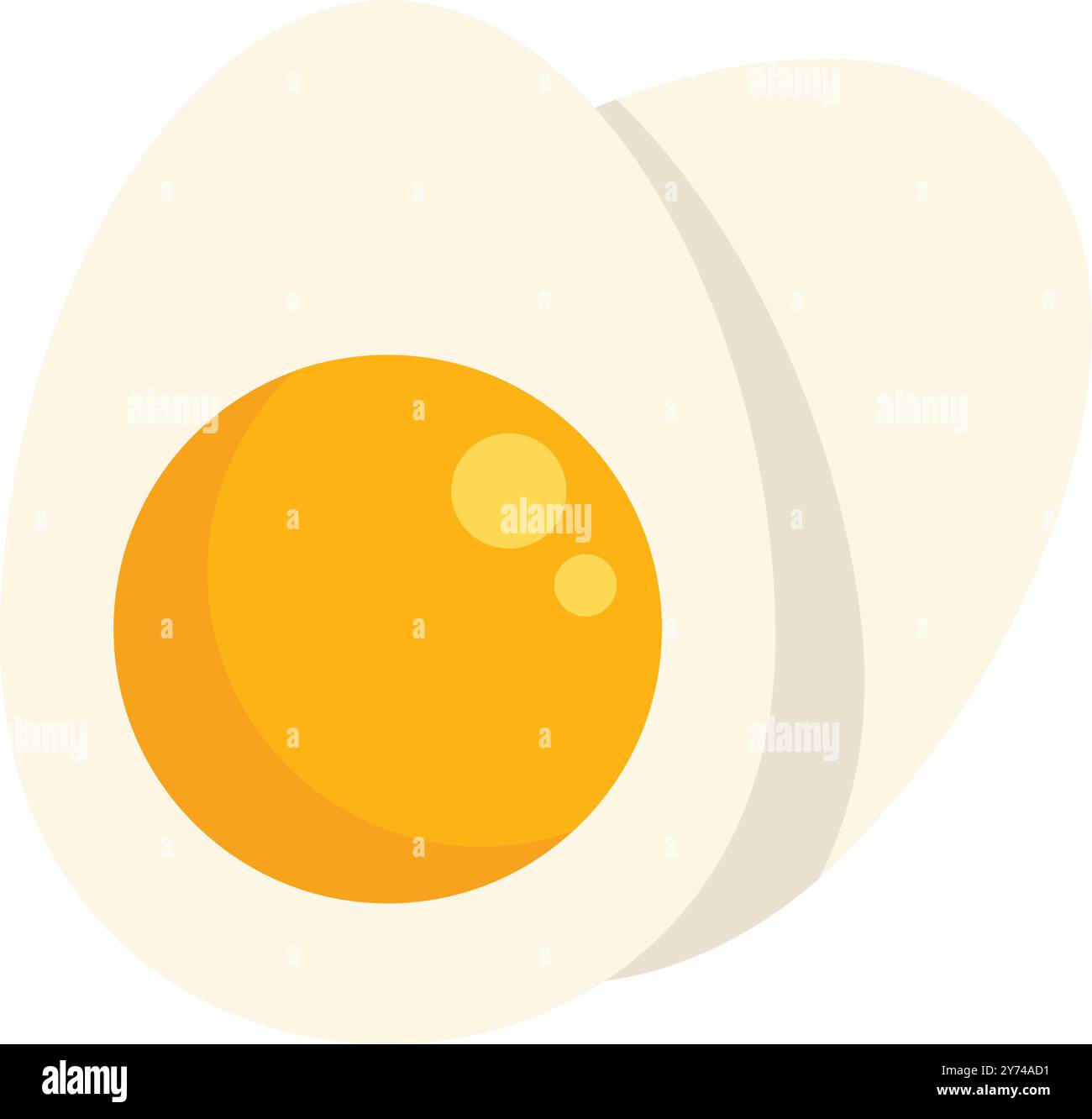 Questa illustrazione vettoriale presenta un uovo bollito sbucciato, tagliato a metà, che rivela un tuorlo giallo brillante e bianco, perfetto per progetti legati al cibo Illustrazione Vettoriale