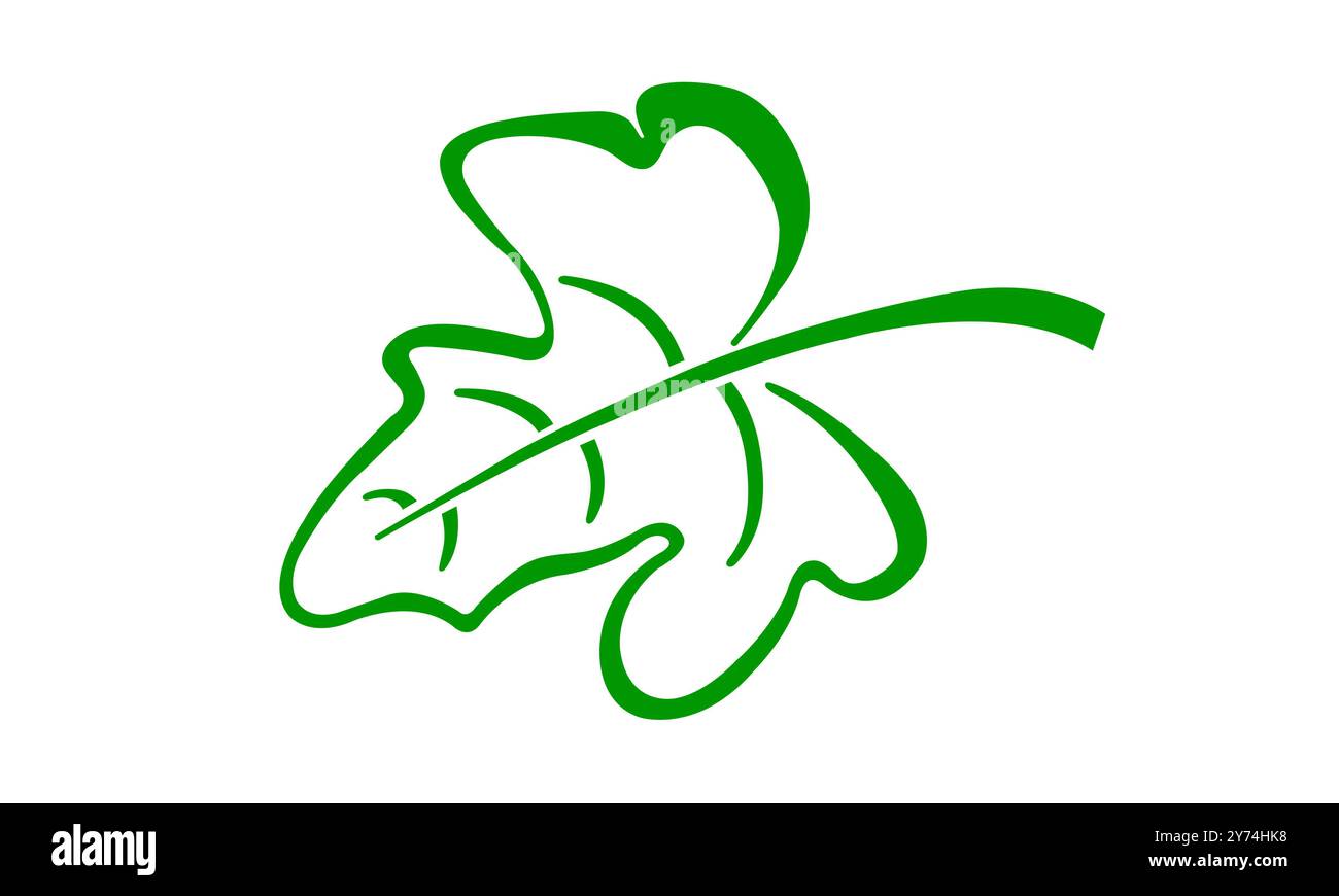 Forma astratta, icona, design grafico, logo a foglia verde su sfondo bianco. Foto Stock